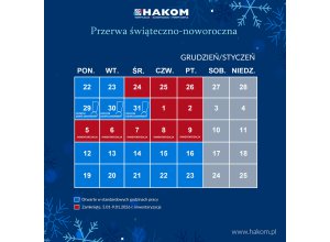 Harmonogram pracy HAKOM - Przerwa świąteczno-noworoczna